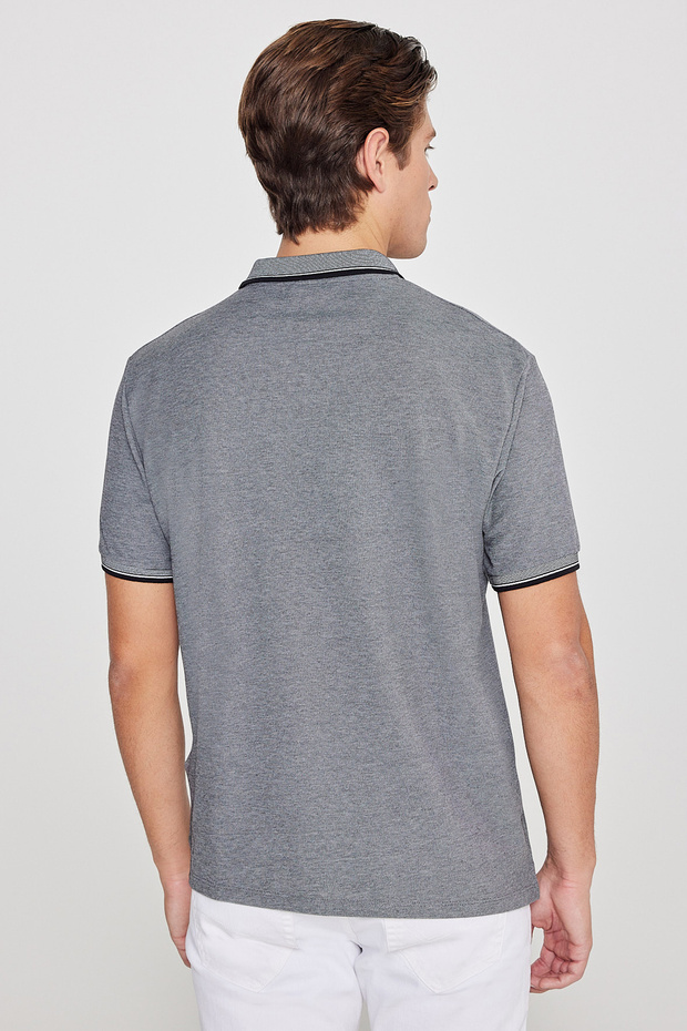 Erkek Çekmeyen Pamuklu Kumaş Regular Fit Rahat Kesim Siyah Kıvrılmaz Polo Yaka Cepli Tişört - 8