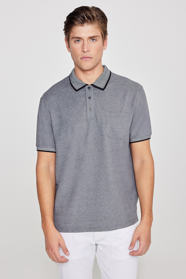 Erkek Çekmeyen Pamuklu Kumaş Regular Fit Rahat Kesim Siyah Kıvrılmaz Polo Yaka Cepli Tişört - 4