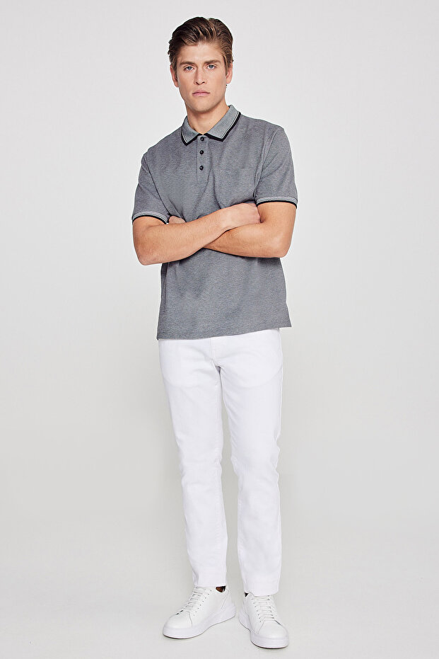 Erkek Çekmeyen Pamuklu Kumaş Regular Fit Rahat Kesim Siyah Kıvrılmaz Polo Yaka Cepli Tişört - 7