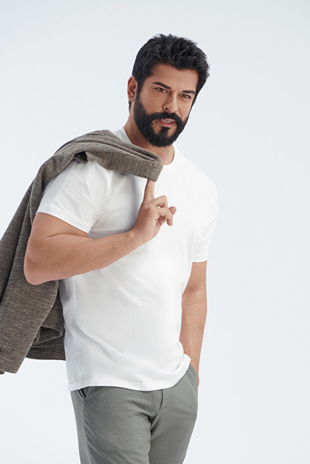 AC&Co / Altınyıldız Classics Erkek/unisex Beyaz %100 Pamuk Slim Fit Dar Kesim Bisiklet Yaka Basic Tişört