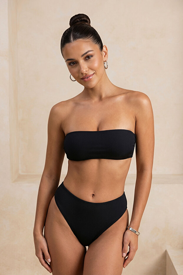 Siyah Dokulu Yüksek Bel Regular Bikini Altı TBESS23BA00128 - 1