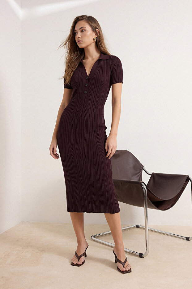 Mürdüm Maxi Polo Yaka Triko Elbise TWOSS24EL00282 - 2