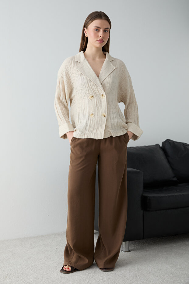 Beyaz Müslin Astarsız Tek Beden Oversize Ceket TWOSS26BC00037 - 2