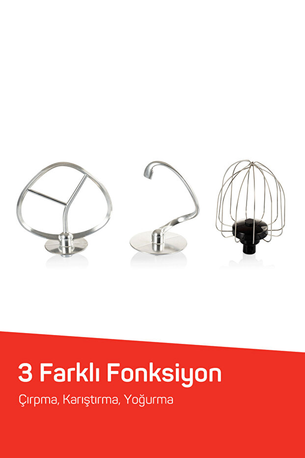 AR1186 Crust Mix Pro Stand Mikser 5L Kapasiteli 3 Farklı Aparat 1500W, Siyah - 7