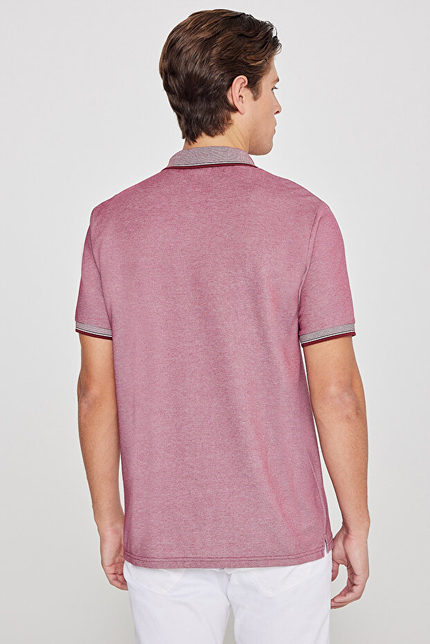 Erkek Çekmeyen Pamuklu Kumaş Regular Fit Rahat Kesim Bordo Kıvrılmaz Polo Yaka Cepli Tişört - 8