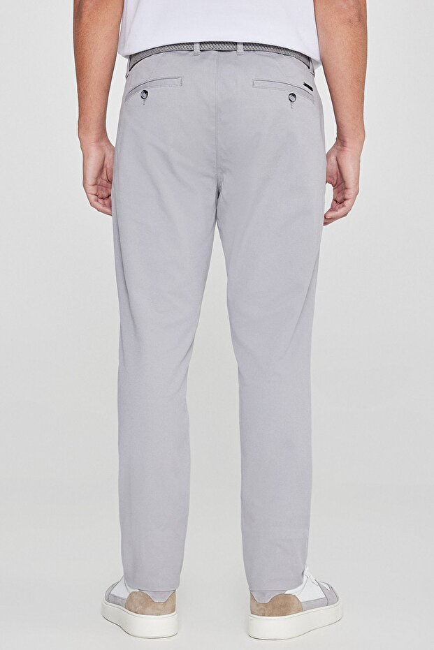 Erkek Gri Diz İzi Yapmayan Slim Fit Dar Kesim Yan Cep Pamuklu Esnek Chino Pantolon - 8