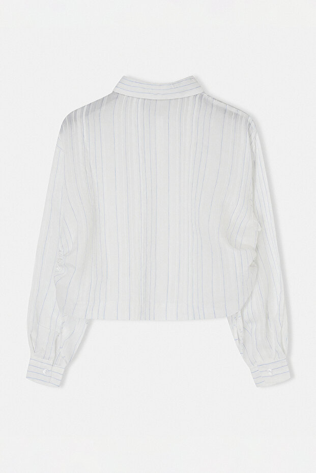 Beyaz-Mavi Beli Büzgülü Crop Oversize Gömlek TDRSS26GO00039 - 5