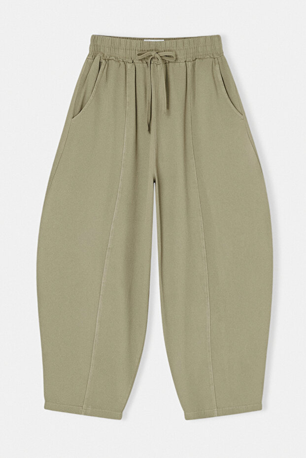 Haki Beli Lastikli Barrel Gabardin Pantolon TDRSS26PL00013 - 5