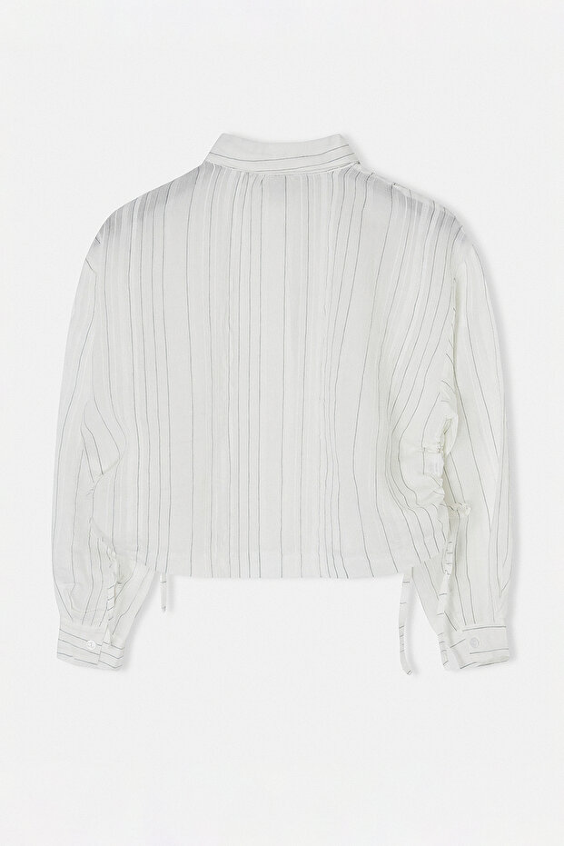 Beyaz-Yeşil Beli Büzgülü Crop Oversize Gömlek TDRSS26GO00039 - 5
