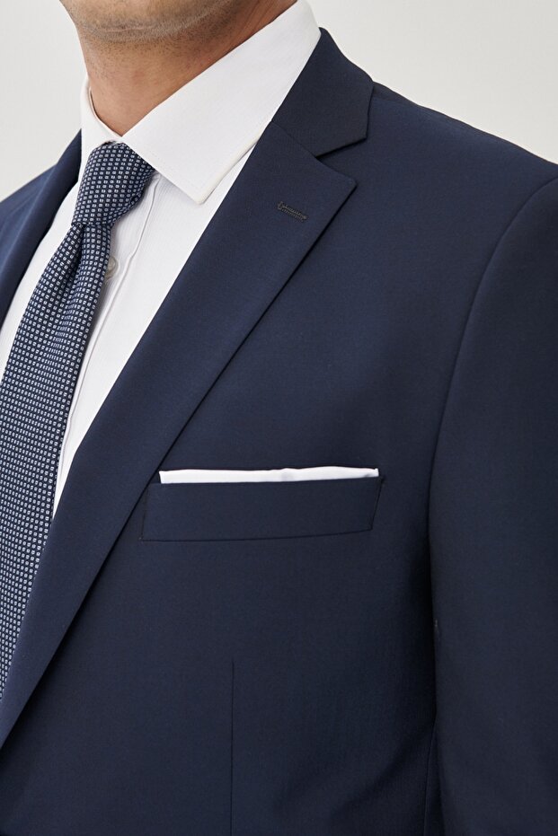 Erkek Lacivert Slim Fit Dar Kesim Mono Yaka Takım Elbise - 9