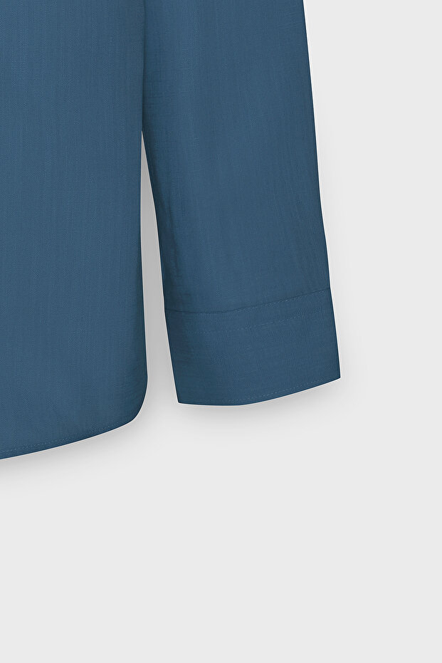 Erkek Kolay Ütülenebilen %100 Pamuk Keten Görünümlü Nefes Alabilen Terletmez Slim Fit Gömlek - 12