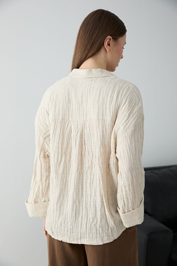 Beyaz Müslin Astarsız Tek Beden Oversize Ceket TWOSS26BC00037 - 4