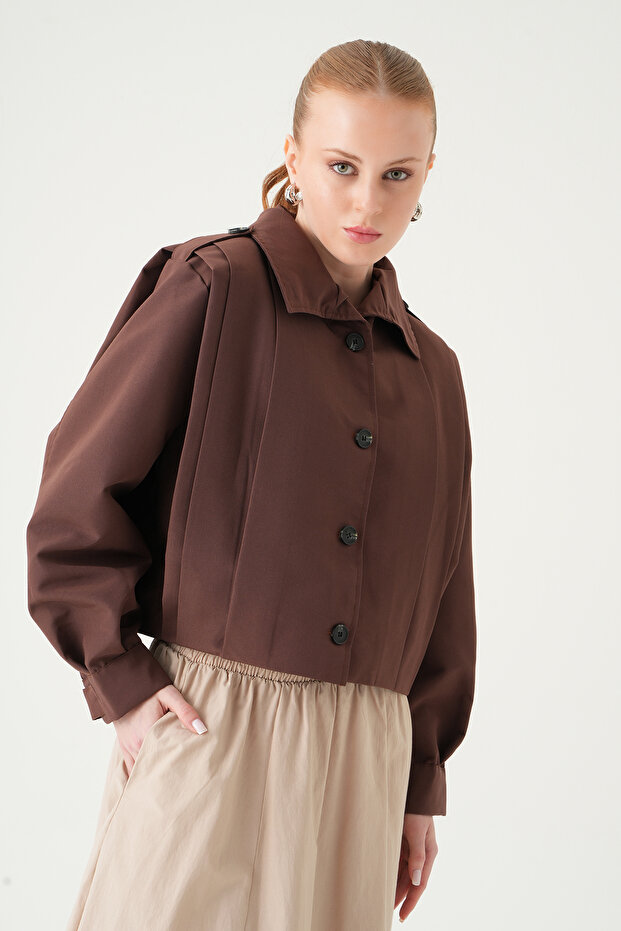 Coffee Buttoned Long Sleeve Jacket 60530 - 3