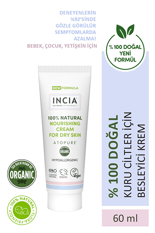 INCIA ATOPURE ® %100 Doğal Atopiğe Eğilimli Ciltler İçin Krem Çok Kuru Ciltler Yalancı İğde Yağı 60 ml