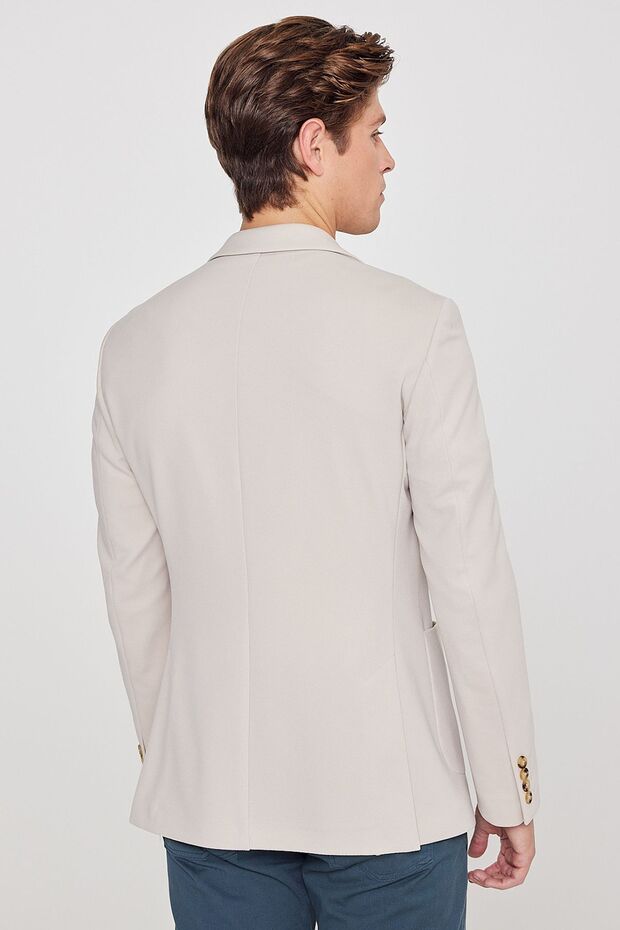 Erkek Bej Slim Fit Dar Kesim Mono Yaka Casual Blazer Ceket - 9