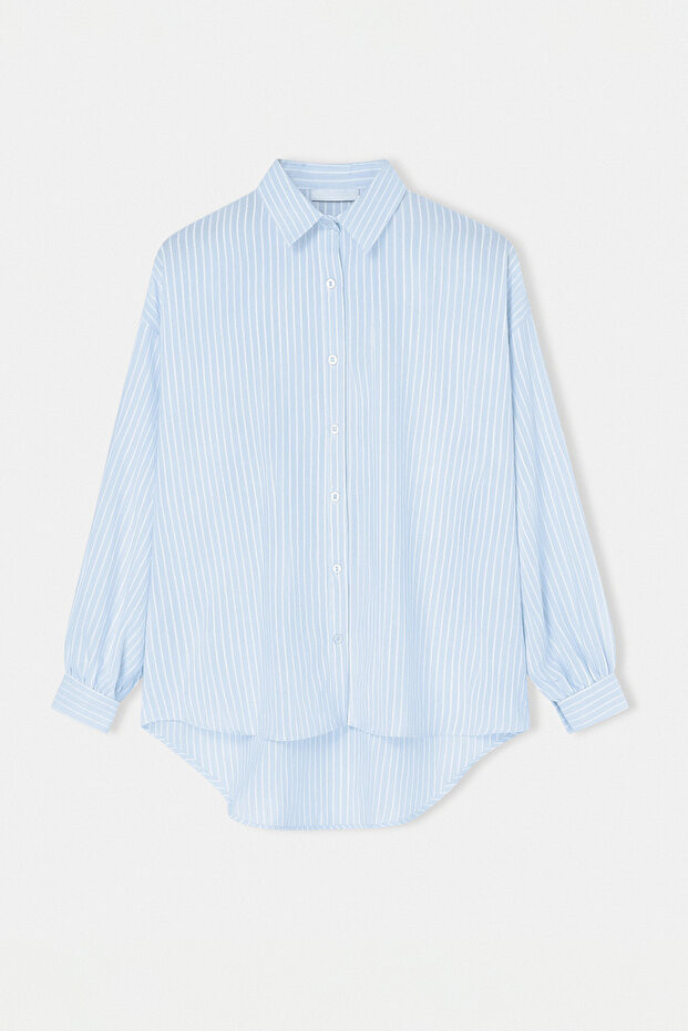 Açık Mavi Çizgili Oversize Gömlek TDRSS26GO00040 - 4