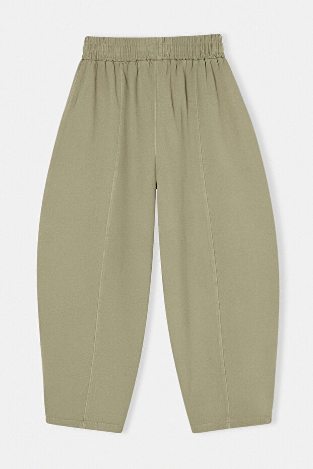 Haki Beli Lastikli Barrel Gabardin Pantolon TDRSS26PL00013 - 6