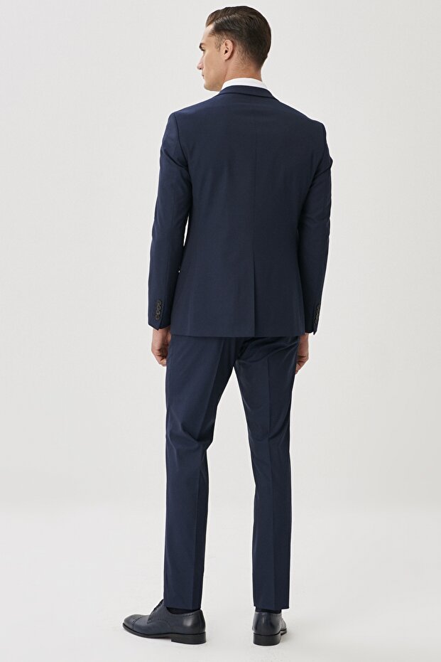 Erkek Lacivert Slim Fit Dar Kesim Mono Yaka Takım Elbise - 13