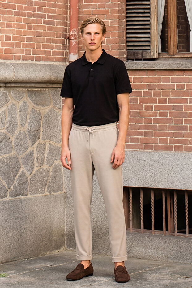 Erkek Siyah %100 Pamuk Kıvrılmaz Pike Polo Yaka Slim Fit Dar Kesim Tişört - 7