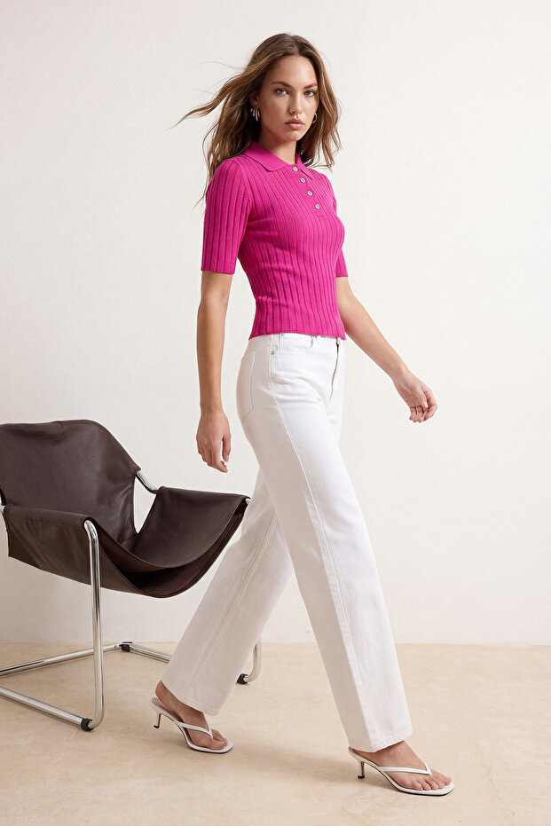 Fuşya Basic Polo Yaka T-Shirt Görünümlü İnce Bluz TWOSS20BZ0112 - 3