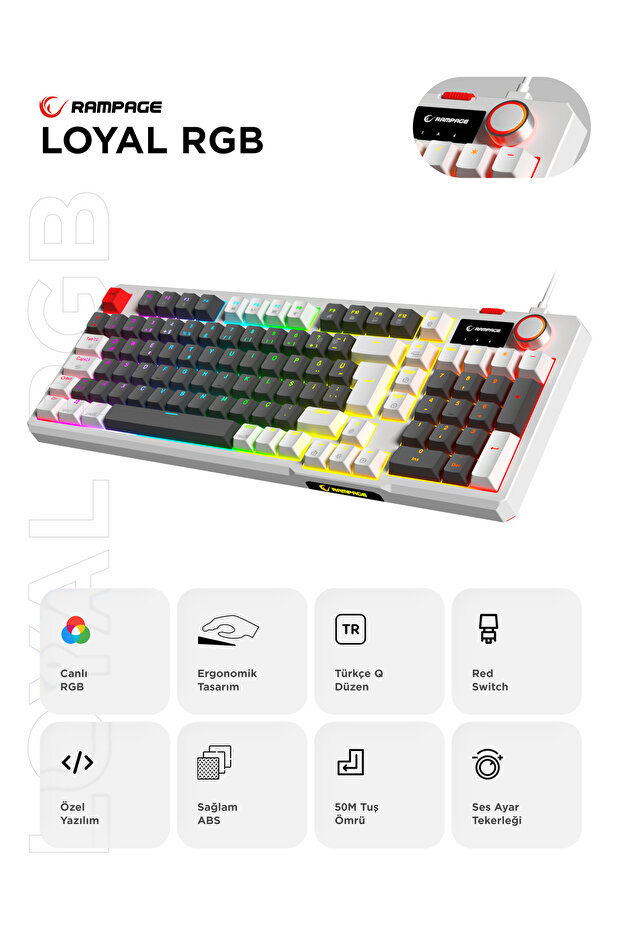LOYAL Gri/Beyaz USB Hot Swap RGB Red Switch Mekanik Gaming Oyuncu Klavye