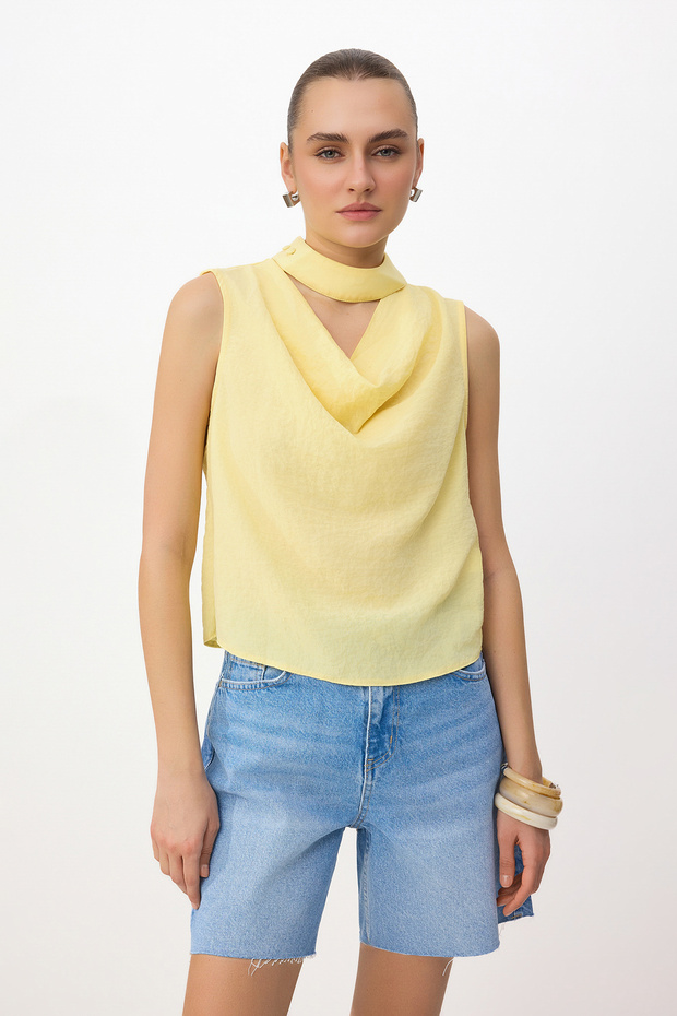 Sarı Degaje Yaka Dokuma Bluz TWOSS26BZ00393 - 1
