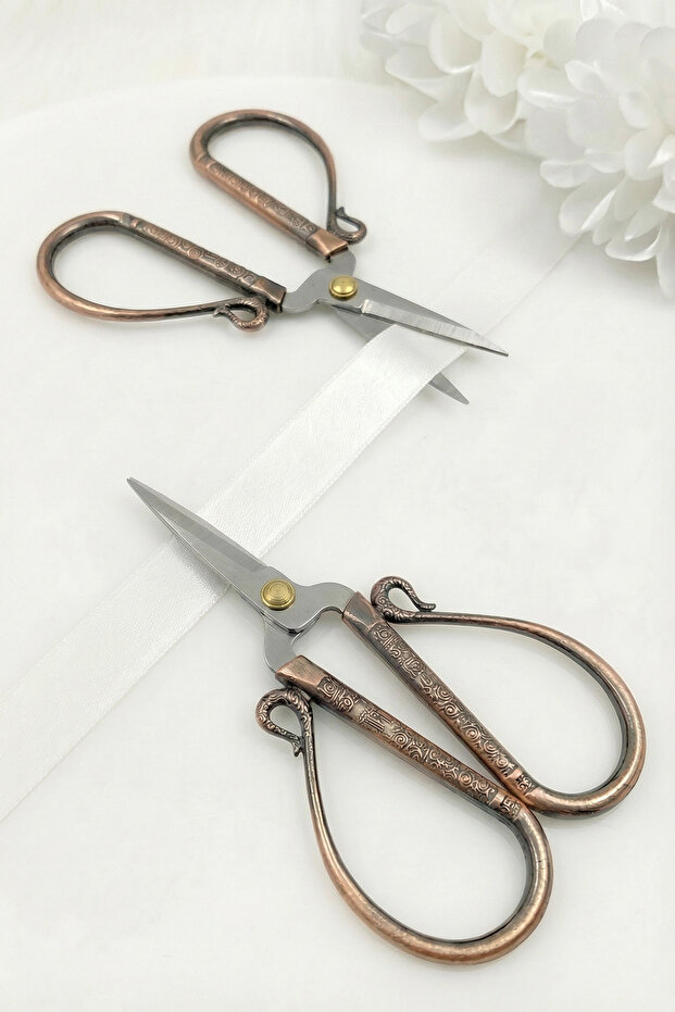 Copper Promise Engagement Scissors, Ribbon Opening Special Occasion Ceremony Sewing Embroidery Scissors Wide Model