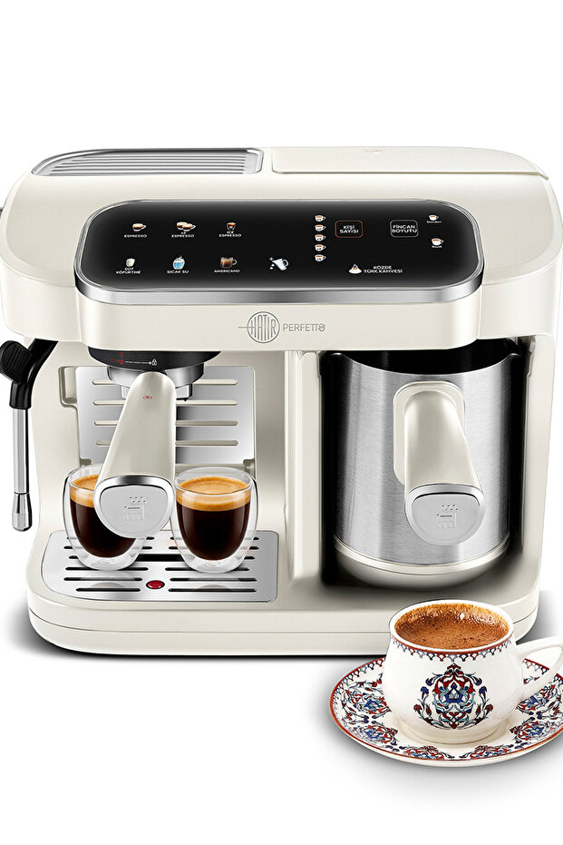 Karaca Hatır Perfetto Dijital ve Dokunmatik Ekranlı Çelik Cezveli Espresso ve Türk Kahve Makinesi Starlight