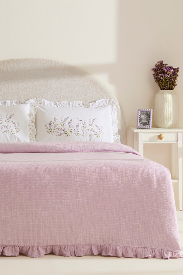 Luka 100% Cotton Ruffled Muslin Single Duvet Cover Set Lilac