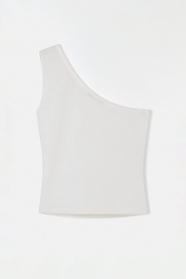 Beyaz Tek Omuz Fitilli Crop Bluz TDRSS26BZ00040 - 5