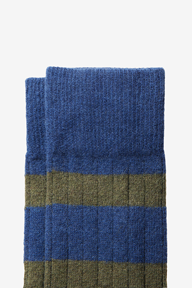 Men's Navy Blue-Green Patterned Socks - 5