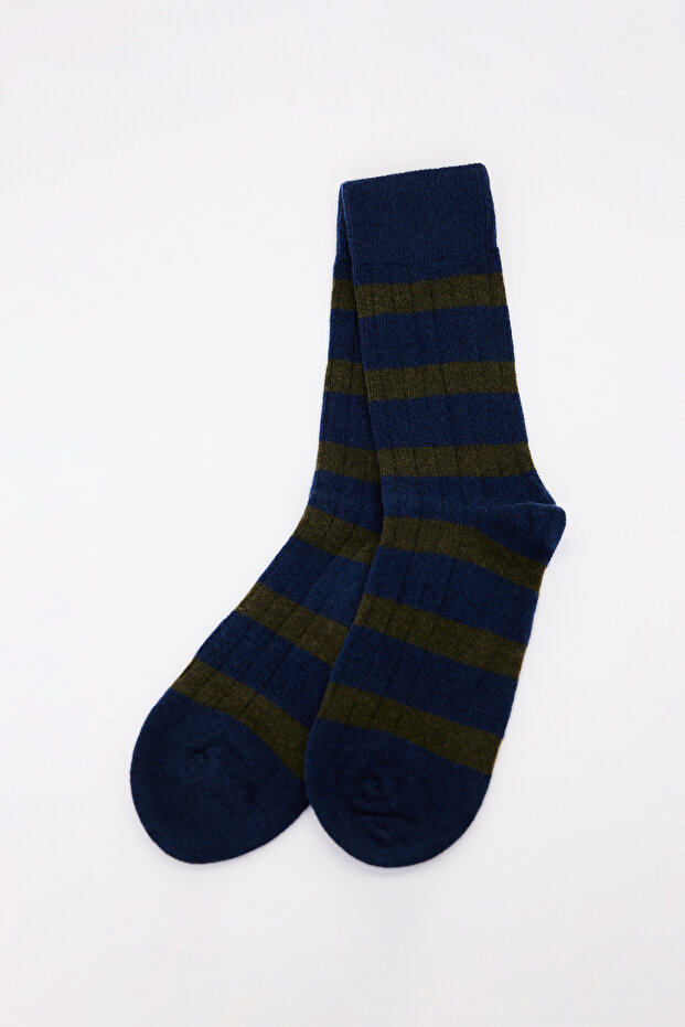Men's Navy Blue-Green Patterned Socks - 2