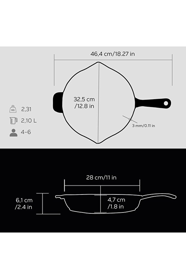 Cast Round Grill Pan Cast Iron Solid Handle Diameter (Ø)28cm. - 5