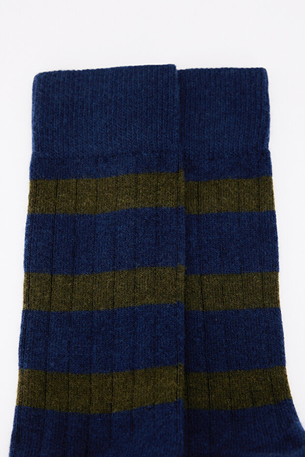Men's Navy Blue-Green Patterned Socks - 3