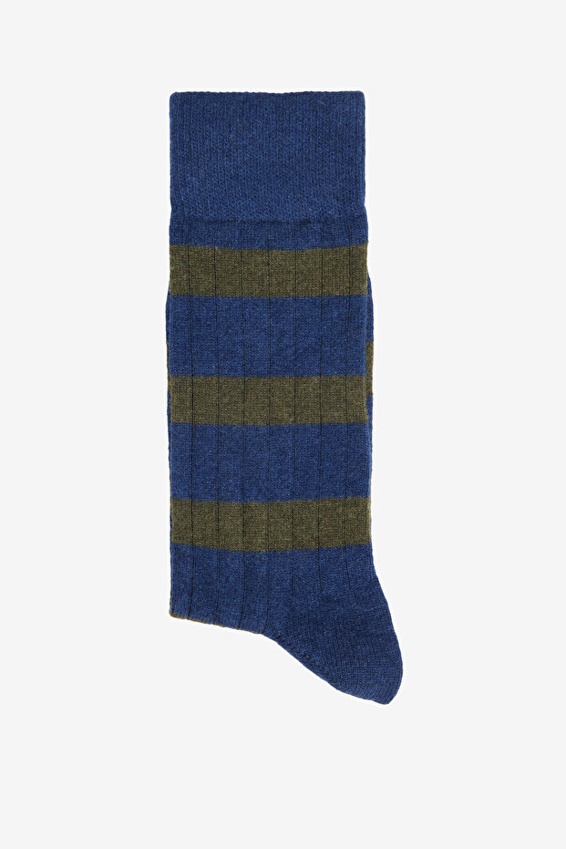 Men's Navy Blue-Green Patterned Socks - 4