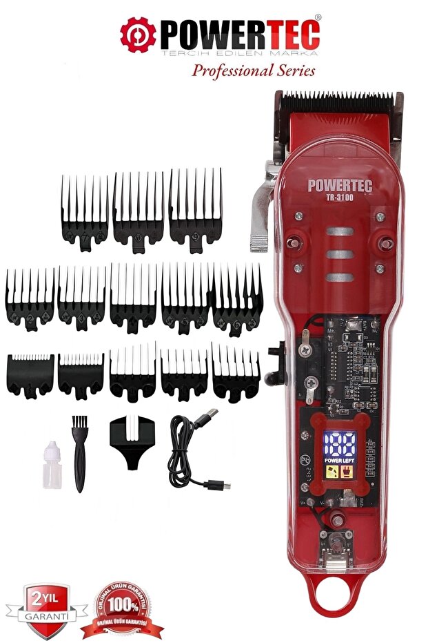 Powertec TR-3100 Profesyonel Şarjlı Saç Sakal Tıraş Makinesi ( 9100 RPM )
