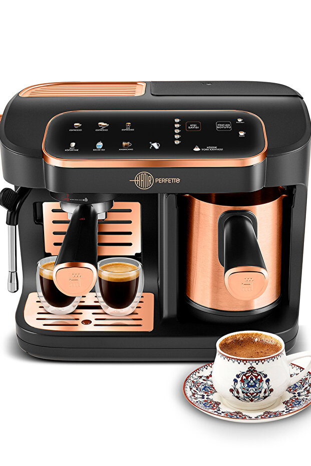 Karaca Hatır Perfetto Dijital ve Dokunmatik Ekranlı Çelik Cezveli Espresso ve Türk Kahve Makinesi Copper