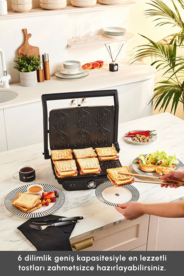 x Beşiktaş Lisanslı Gastro Grill Glass 6 Dilim Kapasiteli Logo Plakalı Tost Makinesi 2400 W - 6