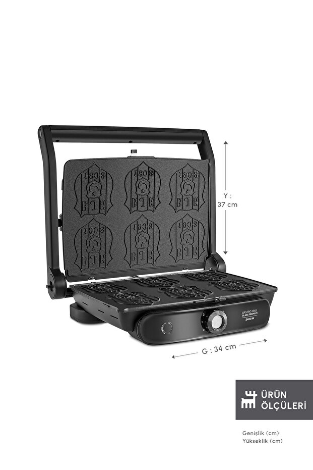 x Beşiktaş Lisanslı Gastro Grill Glass 6 Dilim Kapasiteli Logo Plakalı Tost Makinesi 2400 W - 3
