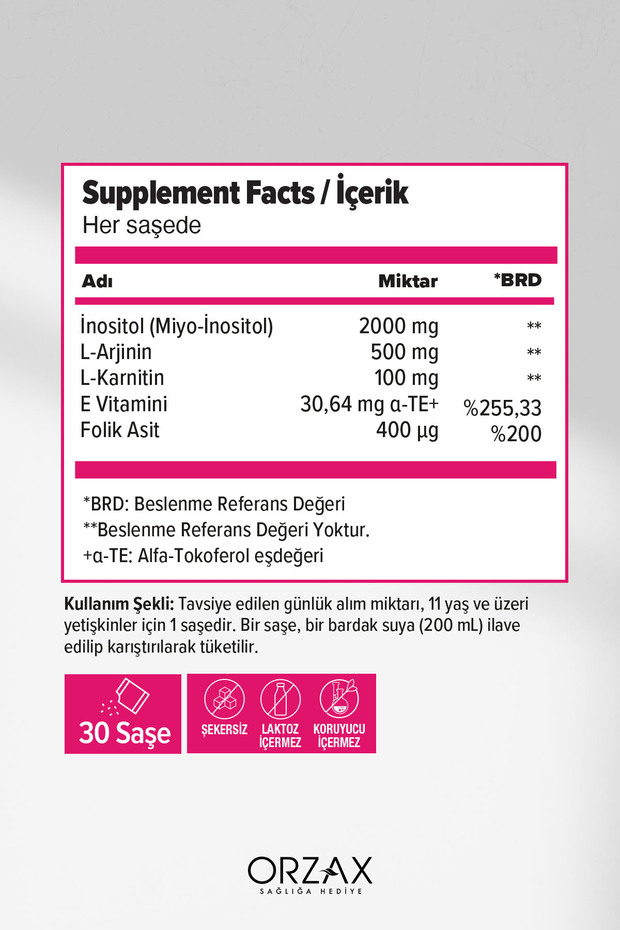 Polysitol - İnositol, Folik Asit (Metil Folat), E Vitamini, L-Karnitin, L-Arjinin 30 Saşe - 3