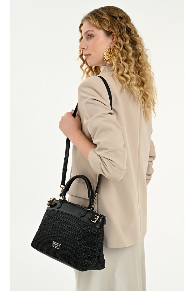 Black Zipper Closure Adjustable Detachable Strap Inner Pocket Women's Shoulder Bag 05Pc25K10121