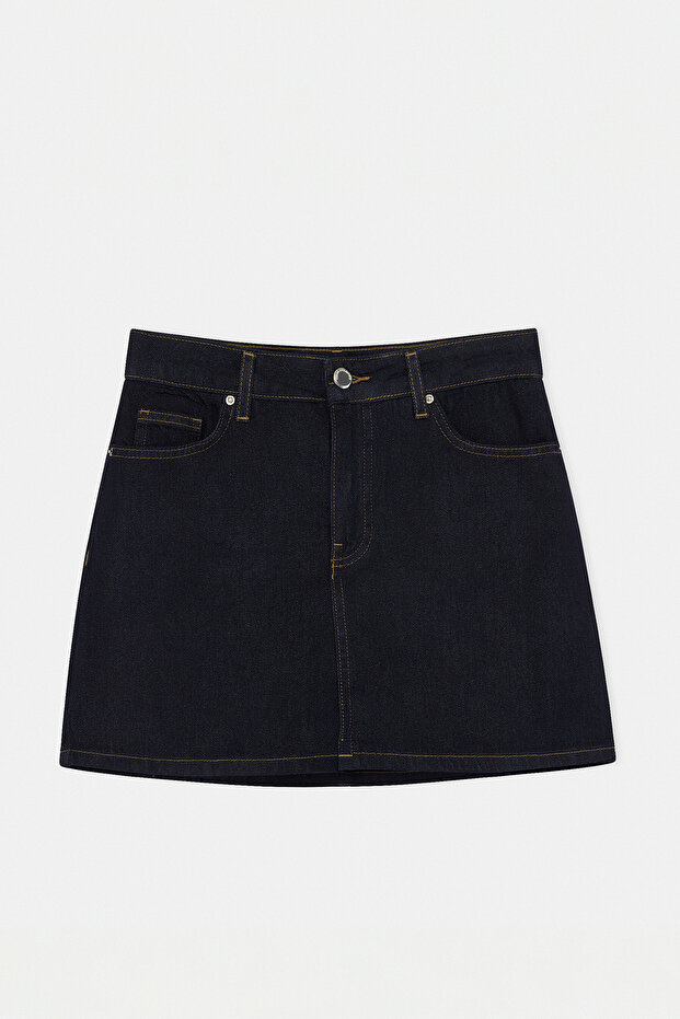 Koyu Mavi %100 Pamuk Yüksek Bel Denim Şort Etek TWOSS26SR00110 - 6