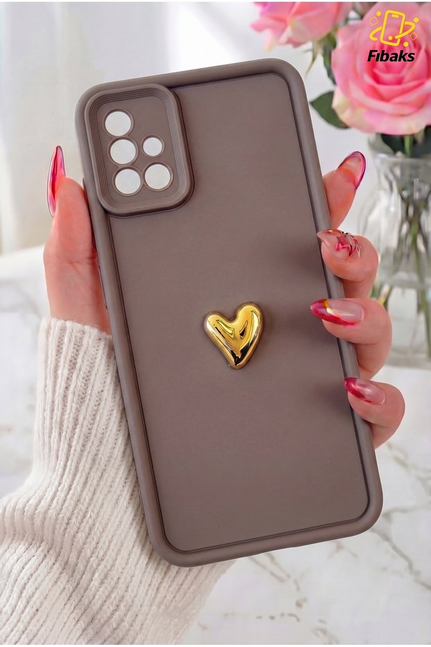 Galaxy A51 Case 3D Heart Design Brown Pattern Soft Camera Protected Silicone Cover