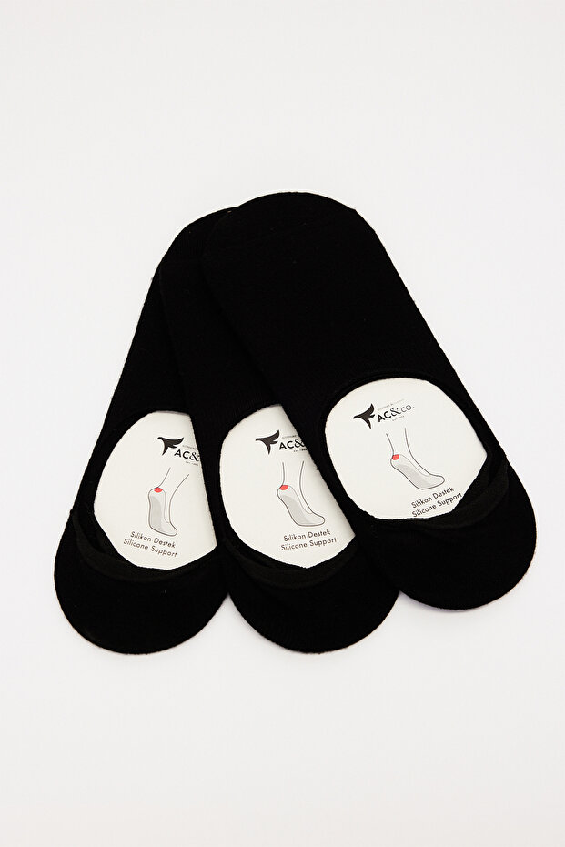 Men's Black 3-Pack Bamboo Silicone Supported Ballerina Socks