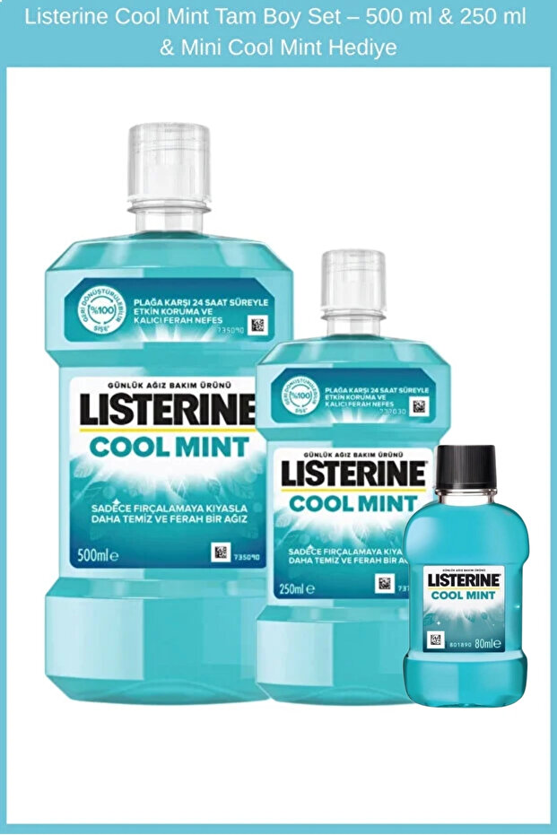 Listerine Cool Mint Ağız Bakım Suyu 500 ml + 250 ml Mini Cool Mint Hediye