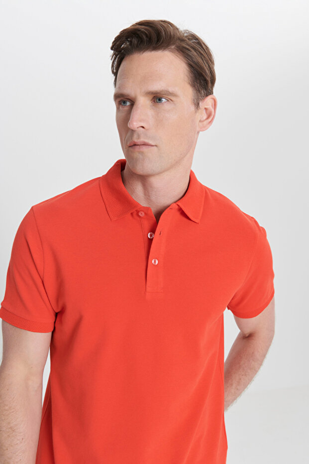 Erkek Narçiçeği %100 Pamuk Kıvrılmaz Pike Polo Yaka Slim Fit Dar Kesim Tişört - 9