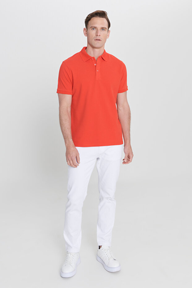 Erkek Narçiçeği %100 Pamuk Kıvrılmaz Pike Polo Yaka Slim Fit Dar Kesim Tişört - 8