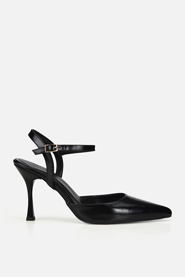 Women's Black Patent Leather Pointed Toe Ankle Strap Shoes Stiletto Heel U