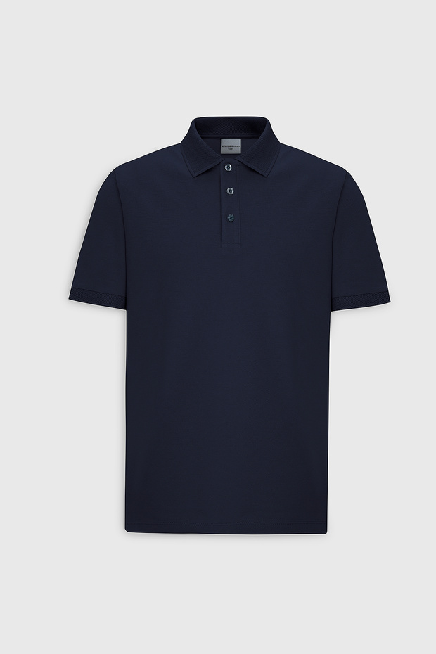 Erkek Lacivert %100 Pamuk Kıvrılmaz Pike Polo Yaka Slim Fit Dar Kesim Tişört - 11