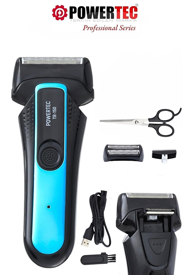 Powertec TR-150 Profesyonel Şarjlı Günlük Sakal Tıraş Makinesi Sinekkaydı Tıraş ve Erkek Bakım